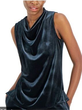 0141 Ralph Lauren Black Sleeveless Velvet Drape Neck Top